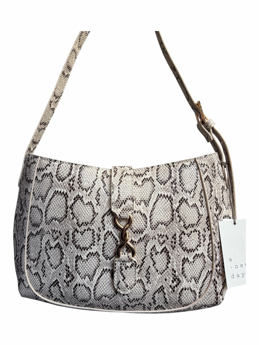 a new day Cream Snake-Print Shoulder Bag with Gold Accent